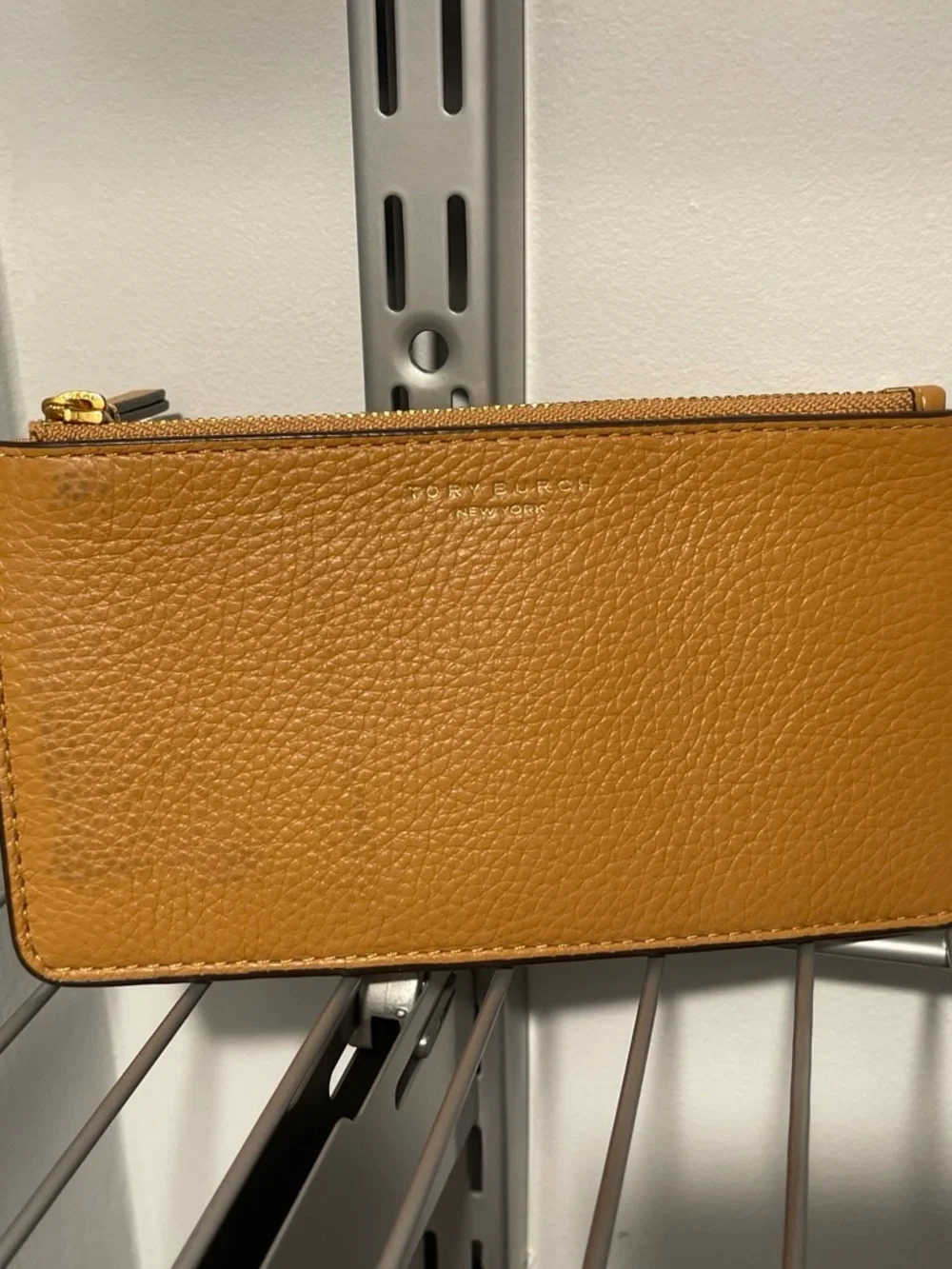 Tory Burch Mustard Tan Pebbled Leather Zip Pouch